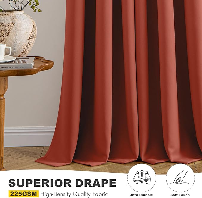MIULEE Fall Blackout Curtains for Bedroom 2 Panel 40"x63" Long Burnt Orange | - Image 5