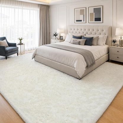 PLHXFR 8x10 Area Rugs Living Room: Fluffy Bedroom Rug Shag Carpet White | - Image 2