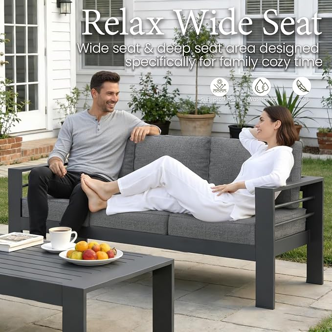 LayinSun Outdoor Aluminum Furniture Set, 4 Pieces Patio Sectional Conversation - Image 4