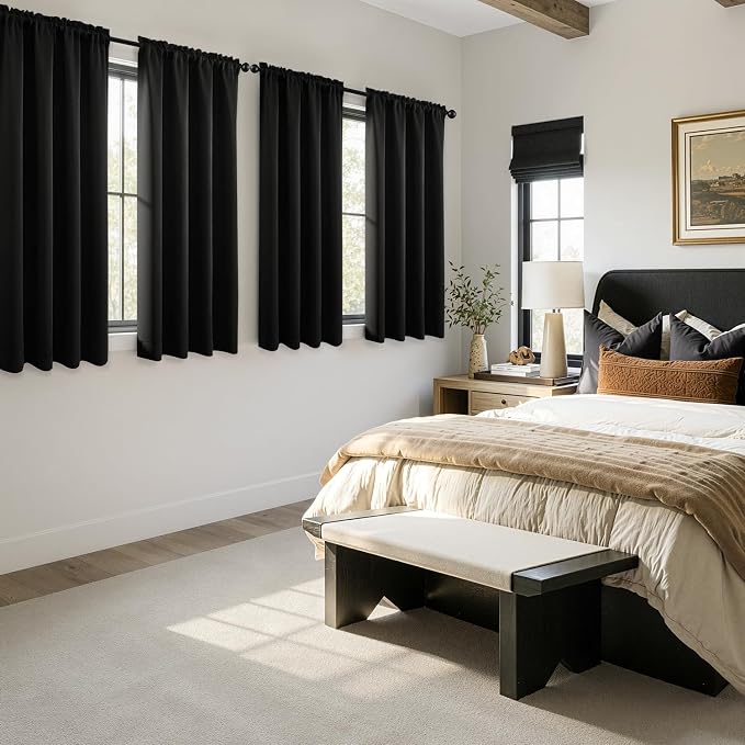 MIULEE 4 Panels Set Black Blackout Curtains 63 Inch Length Bedroom | Thermal - Image 2