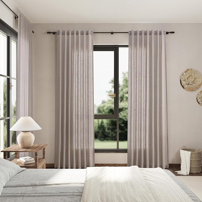Brownish Grey Linen Curtains for Living Room 92 Inches Long Back Tab Light - Image 7