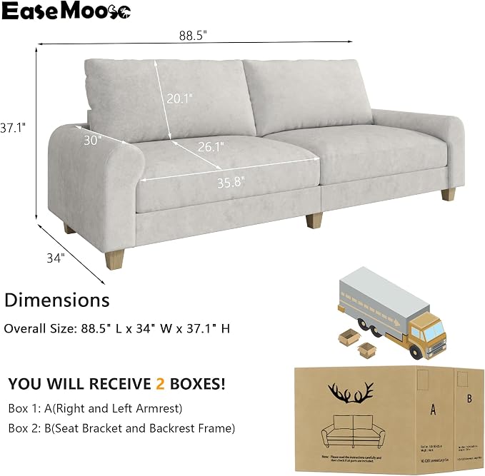 EASE MOOSE 88.5" Velvet Loveseat Couches - Image 2