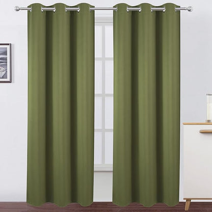 Olive Green Thermal Blackout Curtains/42 x 84 Inch/Set of 2 Panels Room by Lemomo