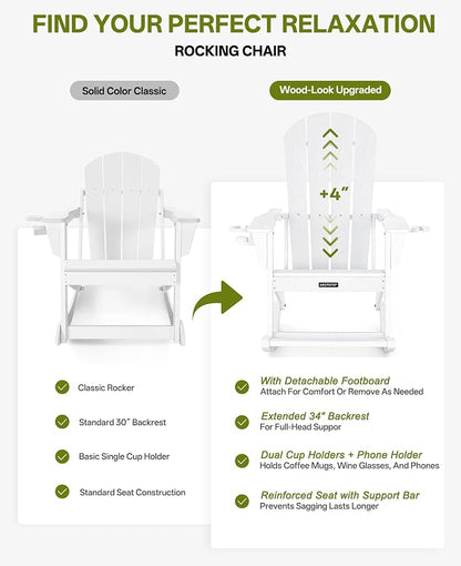 Outdoor Oversized Adirondack Rocking Chairs, All Weather HDPE Patio Rocking - Image 6