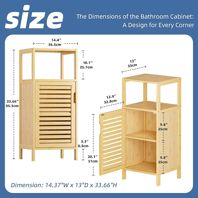 HITNET Bathroom Cabinet Freestanding, Small Bamboo Floor Cabinet, 4 Tier Single - Image 3