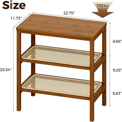 Rattan Side Table Mid Century Modern End Table 3-Tier - Image 2