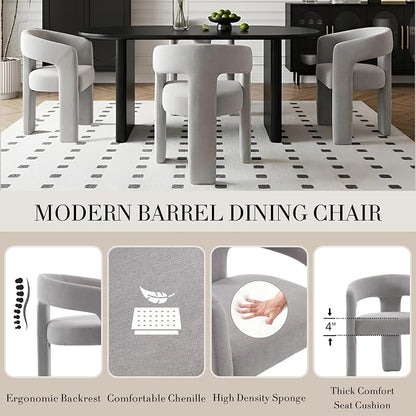 Modern Chenille Barrel Dining Chair Upholstered Fabric Dining Room Chair - Image 5