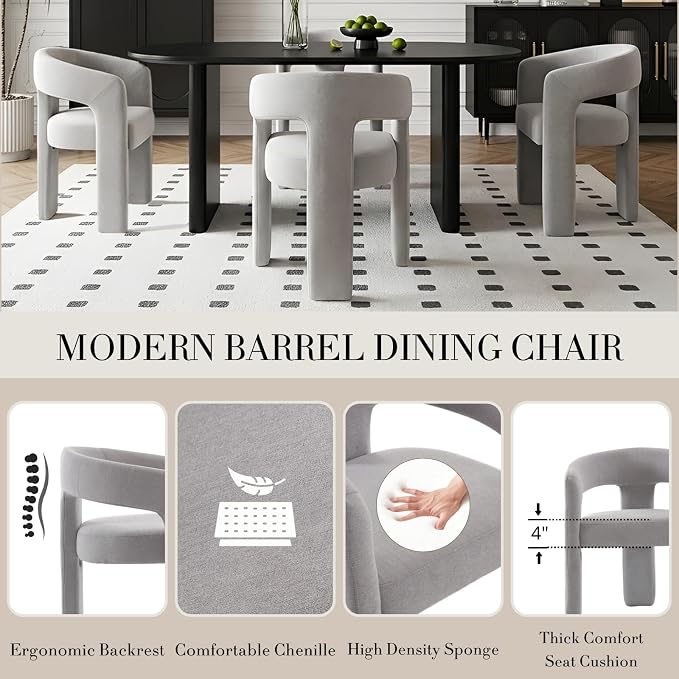 Modern Chenille Dining Chairs Set of 4, Upholstered Barrel Chairs - Image 4