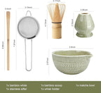 Matcha Whisk Set, Ceramic Matcha Set, Matcha Bowl with Spout, Matcha Whisk & Holder, Sifter and Bamboo Scoop, 5 Pcs Matcha Kit, Matcha Tea Ceremony Gifts for Matcha Lovers & Starter (Matcha Green)