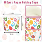 Whaline 100Pcs Multicolor Easter Paper Baking Cups with Easter Egg Bunny Flower Design, Disposable, 9 x 3.5 Inch