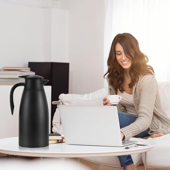 70 oz Thermal Coffee Carafe, Updated 2 PCS Insulated Stainless Steel Coffee Carafes for Keeping Hot Coffee & Water Hot Beverage-12Hours, Double Walled Vacuum Coffee Carafe(Black+Red)