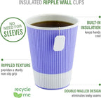 Restaurantware-12 Ounce Disposable Coffee Cups, 500 Ripple Wall Hot Cups For Coffee - Lids Sold Separately, Rolled Rim, Light Purple Paper Insulated Coffee Cups, For Hot Coffee, Tea, And More