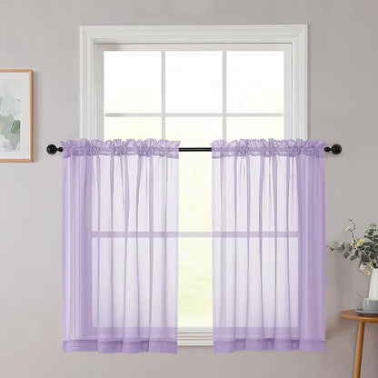 Cafe Curtains 36 Inch Length Tier 2 Pieces, Modern Soft Airy Sheer Kitchen by WelvetBLK