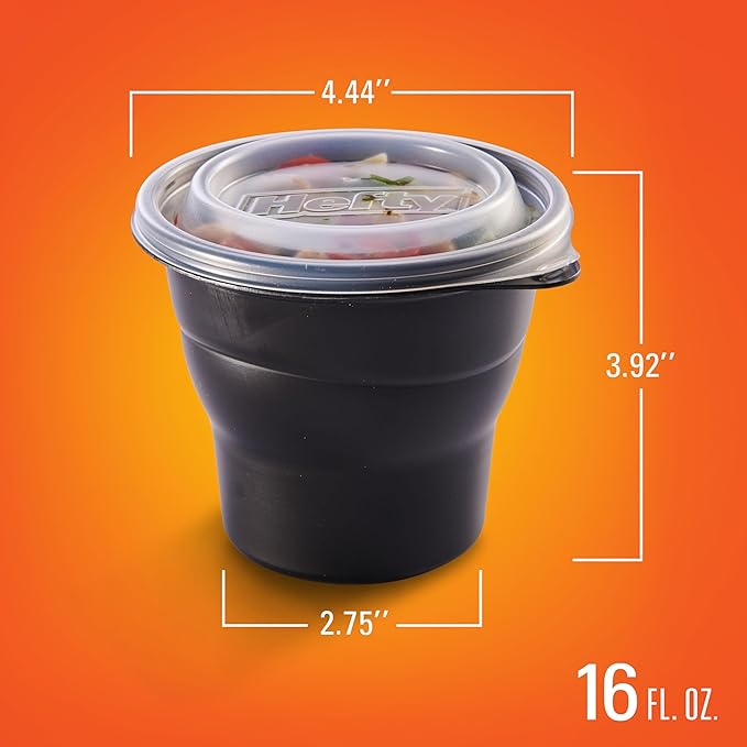 Hefty Multi-Purpose Black Plastic Cups with Lids, Reusable To Go Cups with Lids, Holds Food and Drink, Fits Most Car Cup Holders, Leak-Resistant Lid, Microwave Safe, Dishwasher Safe, 4 Count