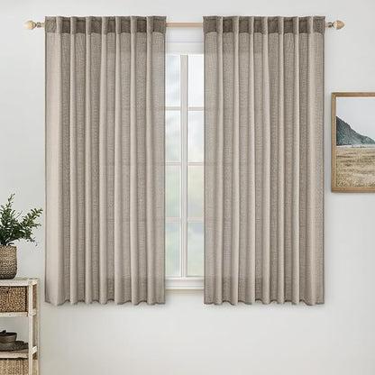 MIULEE Burlywood Birch Linen Curtains 52x63 Inch Long 2 Panels by MIULEE