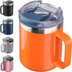 ALOUFEA 12oz Insulated Coffee Mug Cup with Handle, Stainless Steel Travel Coffee Mug with Flip Lid, Double Wall Vacuum Coffee Tumbler, Orange