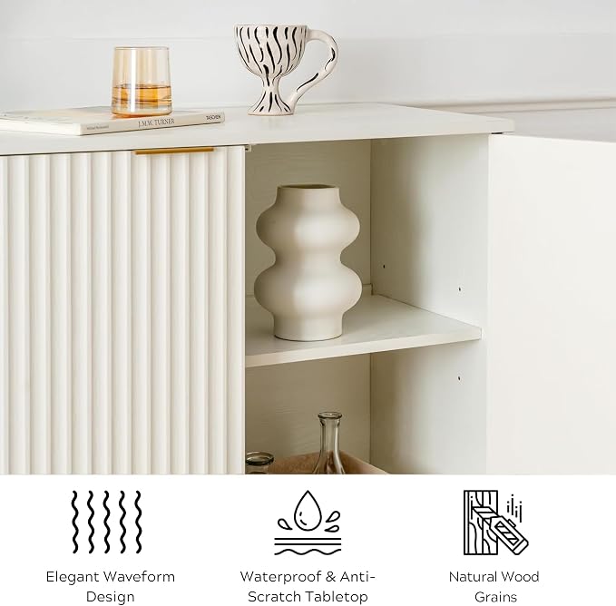 EYYTHUNG Fluted Storage Cabinets Set of 2, Sideboard Buffet Cabinet Accent - Image 5