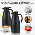 70 oz Thermal Coffee Carafe, Updated 2 PCS Insulated Stainless Steel Coffee Carafes for Keeping Hot Coffee & Water Hot Beverage-12Hours, Double Walled Vacuum Coffee Carafe（Blue+Blue)