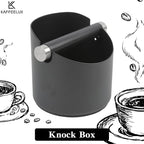Italian Espresso Tapping Box, Stainless Steel Coffee Grinding Tapping Box, With Detachable Tapping Rod And Anti Slip Rubber Base (Black-S)