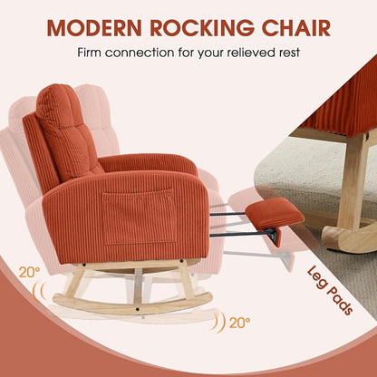 NIOIIKIT Nursery Rocking Chair, Corduroy Upholstered Rocking Chair - Image 5
