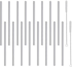 Stainless Steel Straws Short Small 5.9" Reusable Metal Bar Drinking Straw Set With Cleaner Brush for Cocktails Rock Gin Glass Coffee Mason Jar Tumblers Kids Fruit Juice Box, Silver 16PCS