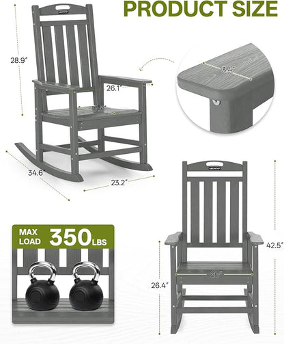 Outdoor Adirondack Rocking Chairs All-Weather HDPE Patio Rocker Chair - Image 3