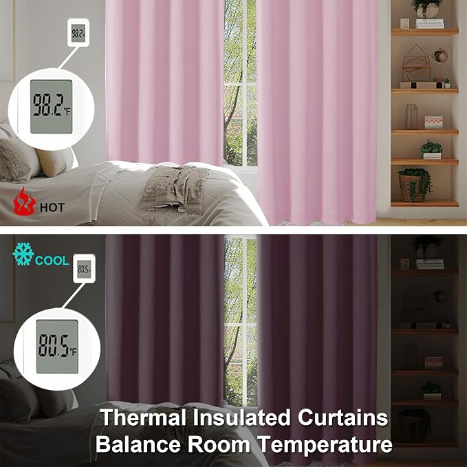 Simplebrand Ava Pink Short 36 Inches Blackout Curtain 2 Panels Set, Half Window - Image 5