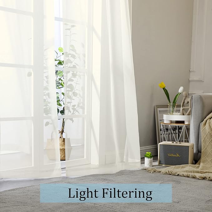 Sheer Curtains 84 inch Length, Ivory Sheer Cutains 2 Panels Set - Image 3