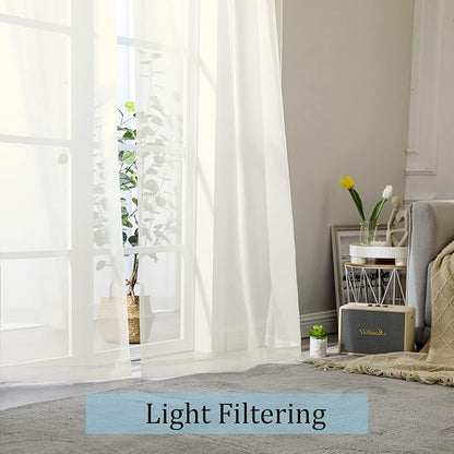 Sheer Curtains, Ivory Sheer Curtains 50 Inch Length 2 Panels Set, Rod Pocket - Image 3