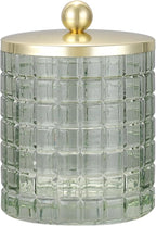 Glass Jar with Metal Lid for Bathroom Organization, Clear Apothecary Jar for Cotton Balls, Q Tips, and Small Accessories, Stylish Bathroom Storage Container Sage Green, Gold