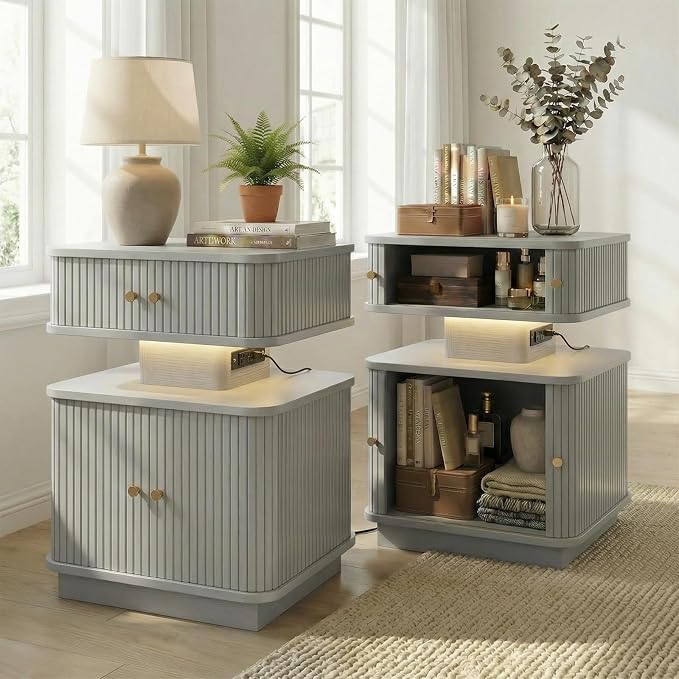 Nightstand with Charging Station, Modern Night Stand with Smart Led Light and 2 - Image 9