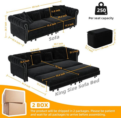 89" Velvet Convertible Sofa Bed Couch - Image 2