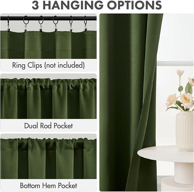 MIULEE 4 Panels Set Olive Green Blackout Curtains 63 Inch Length Bedroom | - Image 3