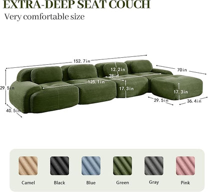 Boneless Sectional Couch, No Assembly Required, 152.7” L Shaped Modular Cloud - Image 3
