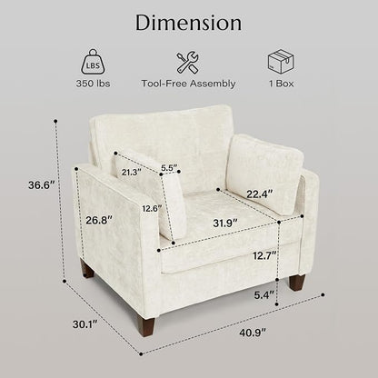 Luxury Oversized Accent Chair, 40.9" Upholstered Piping Single Armchairs - Image 2