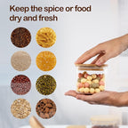 22oz Airtight Square Spice Containers with Bamboo Lid Set of 6 (650ml) Kitchen Pantry Organization Jar Stackable Spice Jar, for Sugar, Tea, Cookies and Coffee beans (‎with Black Lable)