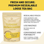 BREWIX, Turmeric Ashwagandha Herbal Tea Loose Leaf (100+ Cups, 7.05oz/200g) Real Ingredients From India, Caffeine Free & Naturally Gluten Free
