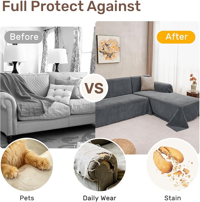 2 Pieces Sectional Couch Covers L Shaped Cover XL Dark Gray | Thick Washable - Image 4