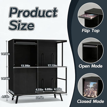 Faesun 3 Tier Flip Top Record Player Stand, Vinyl Record Storage Holds up to - Image 3