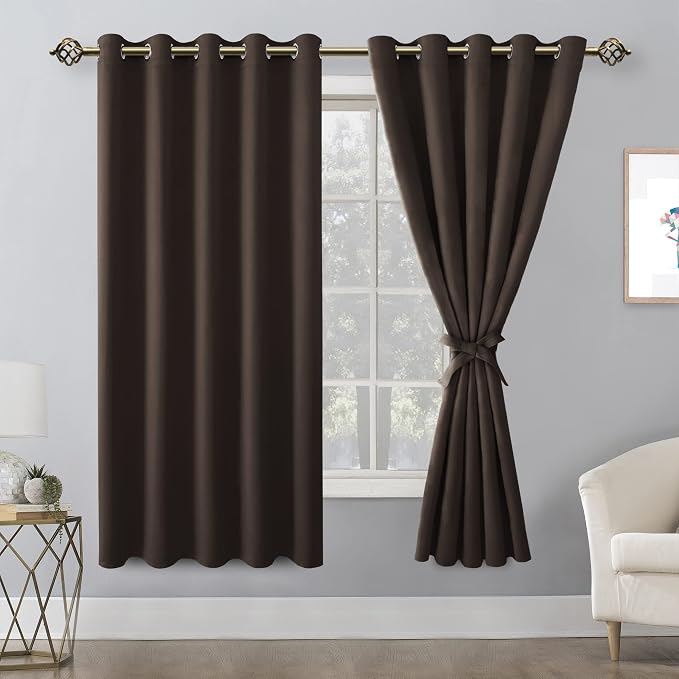 Blackout Curtains for Bedroom, 60 x 63 Inches Length Brown 2 Panels | Thermal - Image 8