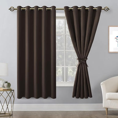 Blackout Curtains for Bedroom, 60 x 63 Inches Length Brown 2 Panels | Thermal - Image 8