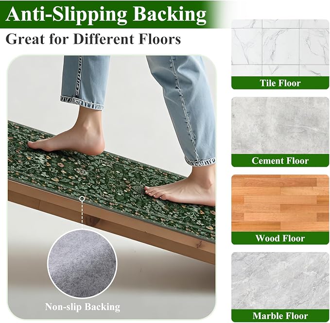 HEBE Hallway Runner Rug 2'x8', Washable Non Slip Kitchen Rug Runner | Soft Boho - Image 3