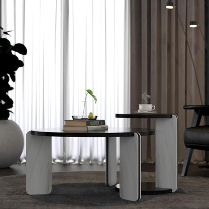 GDFStudio Round Nesting Coffee Table Set of 2, Modern Wooden Accent Side Table - Image 5