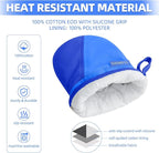 Mini Oven Mitts, Kitchen Oven Gloves Kitchen Mittens 500 Degrees Heat Resistant Baking Gloves, Non-Slip Silicone Surface with Hanging Loops Hot Gloves for Cooking, Baking, BBQ 1 Pair-Blue