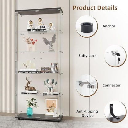 Display Cabinet with Glass Door and Lock, 5-Shelf Curio Cabinets with 5mm - Image 5