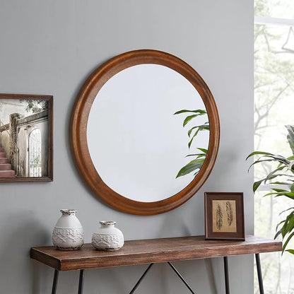 Round Wood Mirrors 30 Inch, Rustic Decorative Transitional Wall Mirror - Image 2