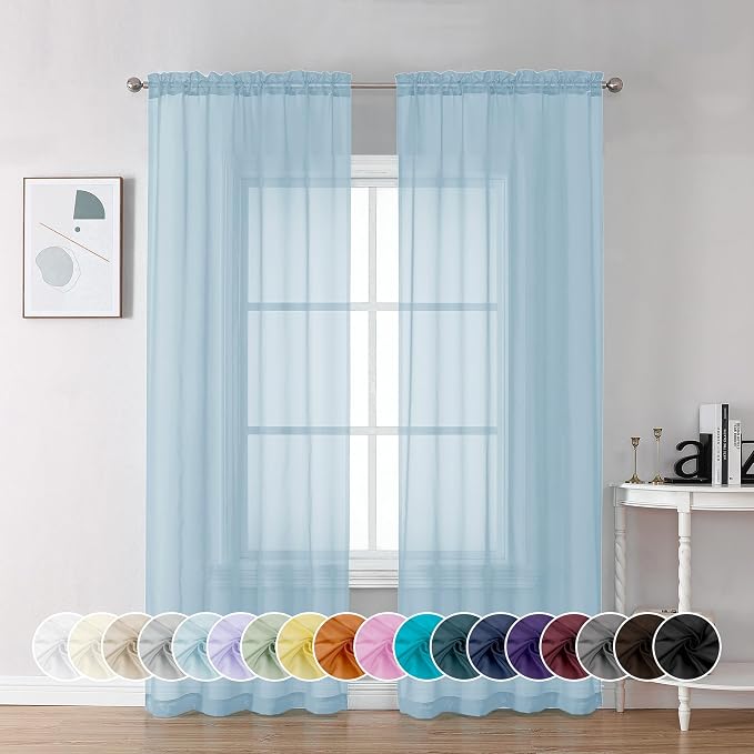 Chyhomenyc Light Blue Sheer Curtains 72 Inch Length 2 Panels, Light Filtering by Chyhomenyc