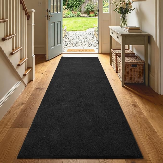 2x6 Black Solid Runner Rug Washable Non-Slip - Image 2