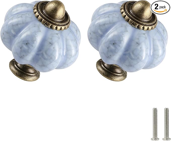 Blue Crackle Pumpkin Knobs 2 Pack Ceramic Cabinet Knobs Vintage Drawer Pulls by Zernmiarder