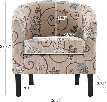 BELLEZE Living Room Chair, Linen Round Accent Barrel Chair, Club Tub Sofa Chair - Image 2